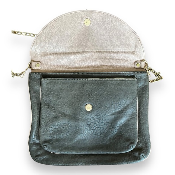 Deux Luxe Luxury Vegan Textured Leather Shoulder Bag Flap Chain Green Gray Pink - Picture 7 of 16
